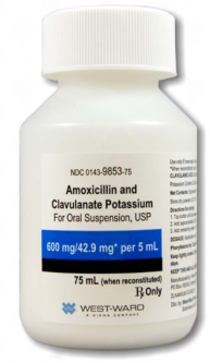 Amoxicillin 600mg/5mL and Clavulanate Potassium 42.9mg/5mL Oral Suspension 75mL