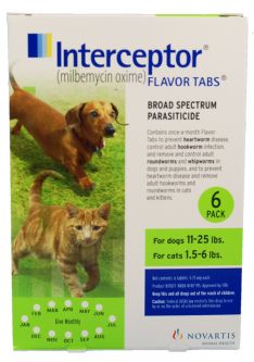 1 MONTH Interceptor For Dogs 11-25lbs and Cats 1.5-6lbs
