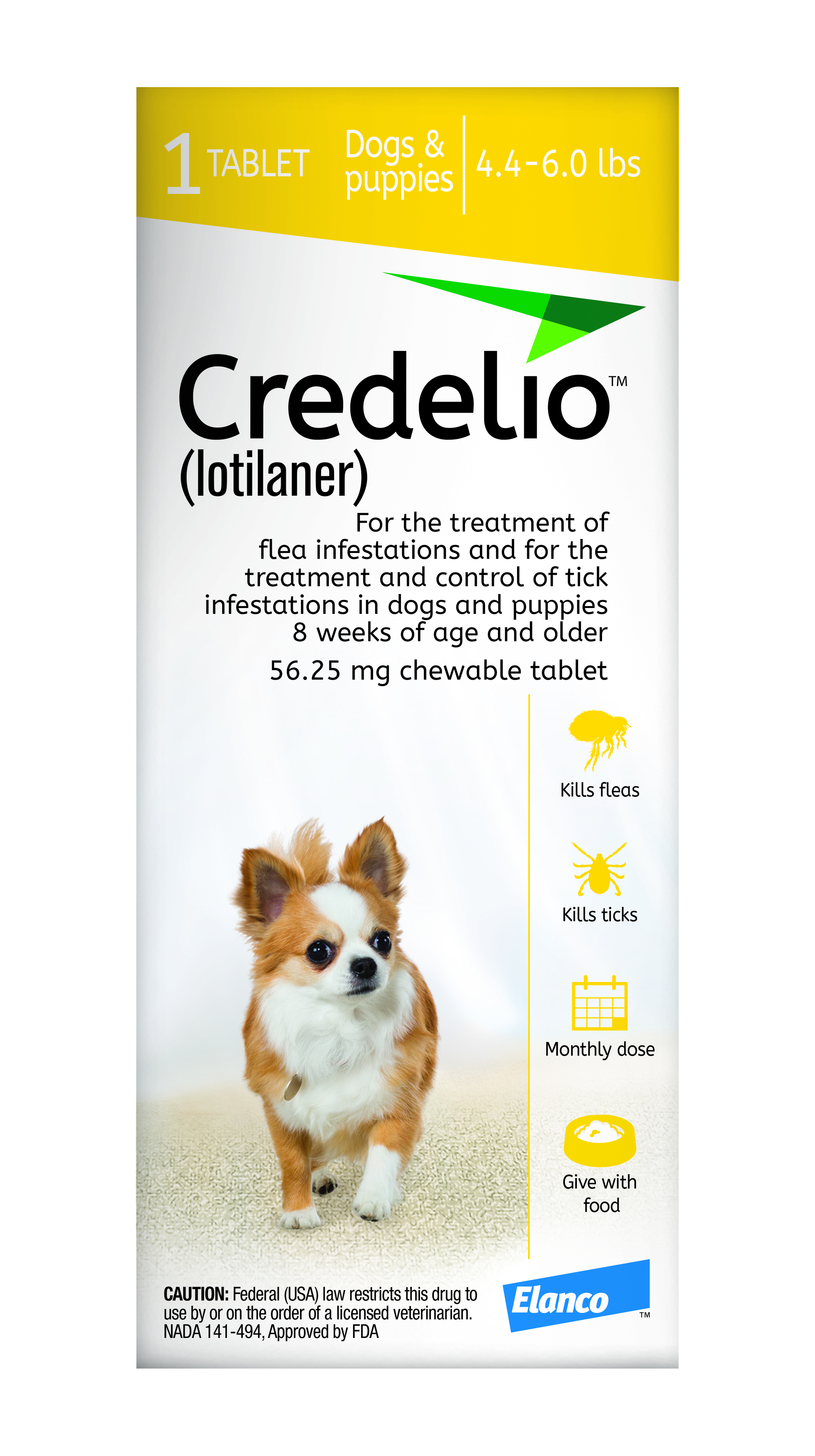 Credelio Chewable Tablets for Dogs 4.4 - 6 lbs 1 Tablet