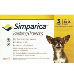 Simparica Chewable For Dogs 2.8-5.5 lbs 3 TABLETS