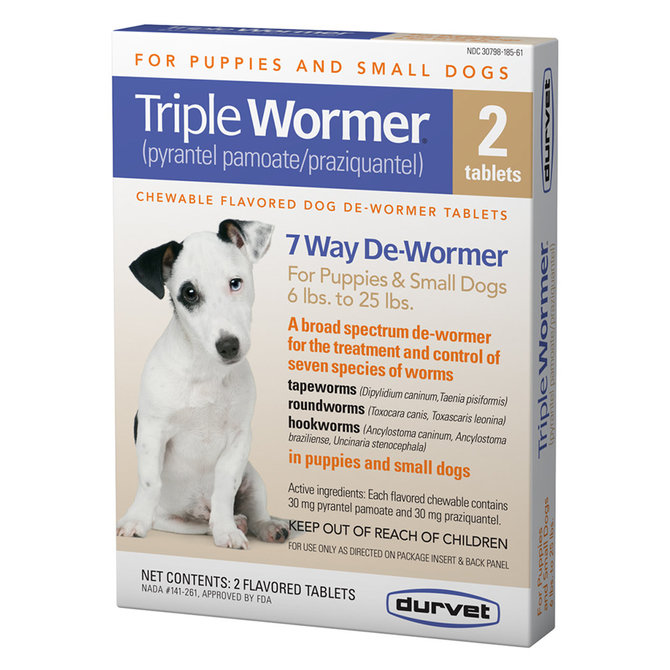 Triple Wormer for Puppies and Small Dogs 6-25lbs 2 Tablets