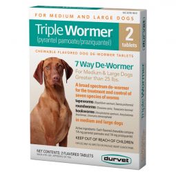 Triple Wormer for Medium and Large Dogs Over 25lbs 2 Tablets
