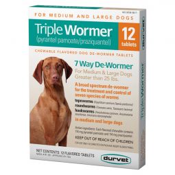 Triple Wormer for Medium and Large Dogs Over 25lb 12 Tablets