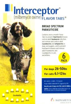 1 MONTH Interceptor For Dogs 26-50lbs and Cats 6.1-12lbs